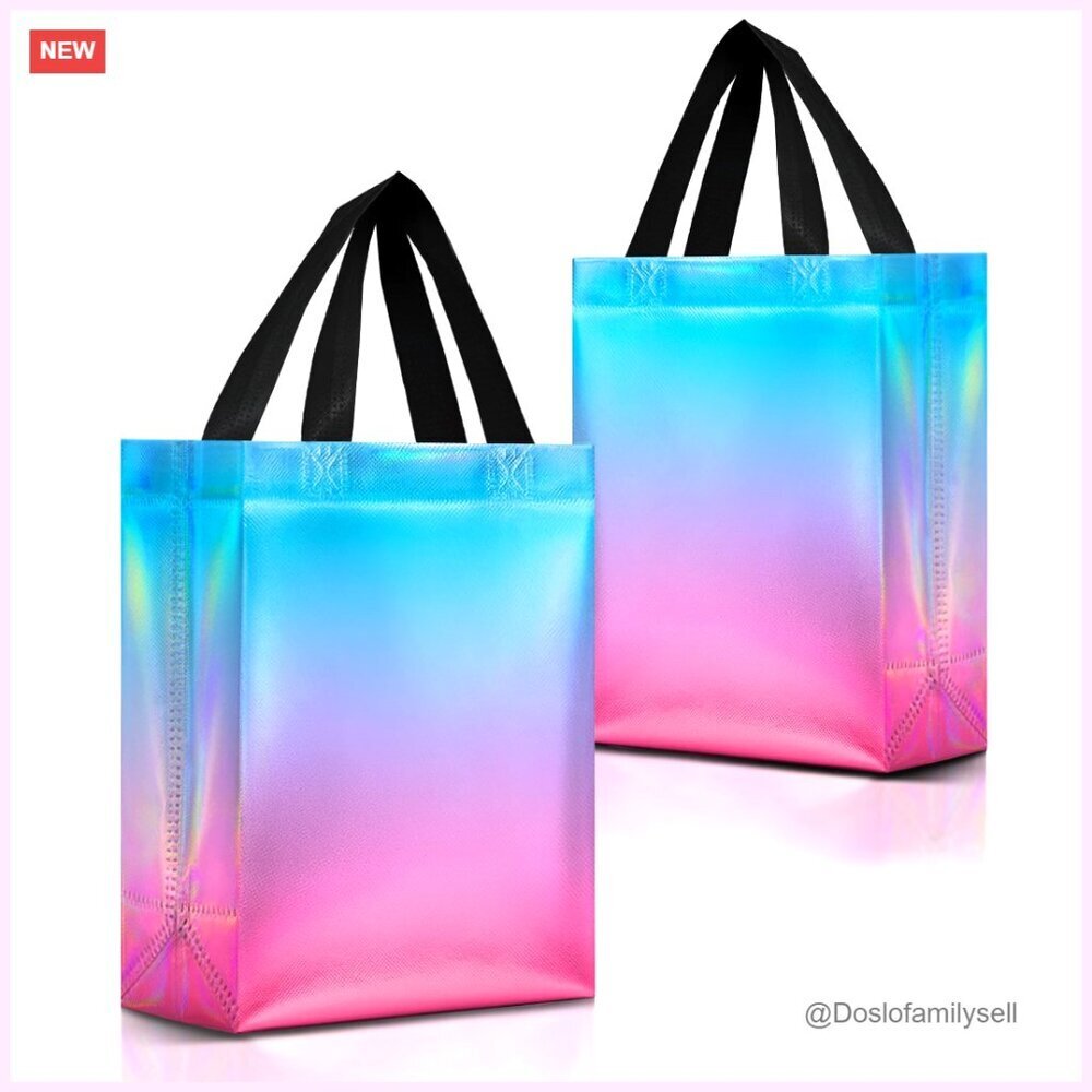 Medium Reusable Gift Bags Set of 12 Holographic Finish Party Favors